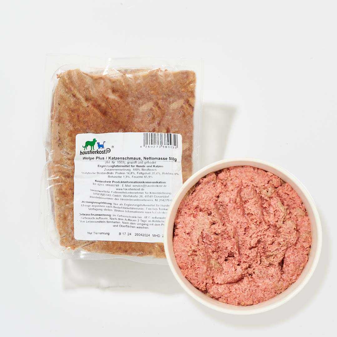 Welpe Plus / Katzenschmaus, 500 g, 100% Rindfleisch, geeignet für alle Katzen- und Hunde