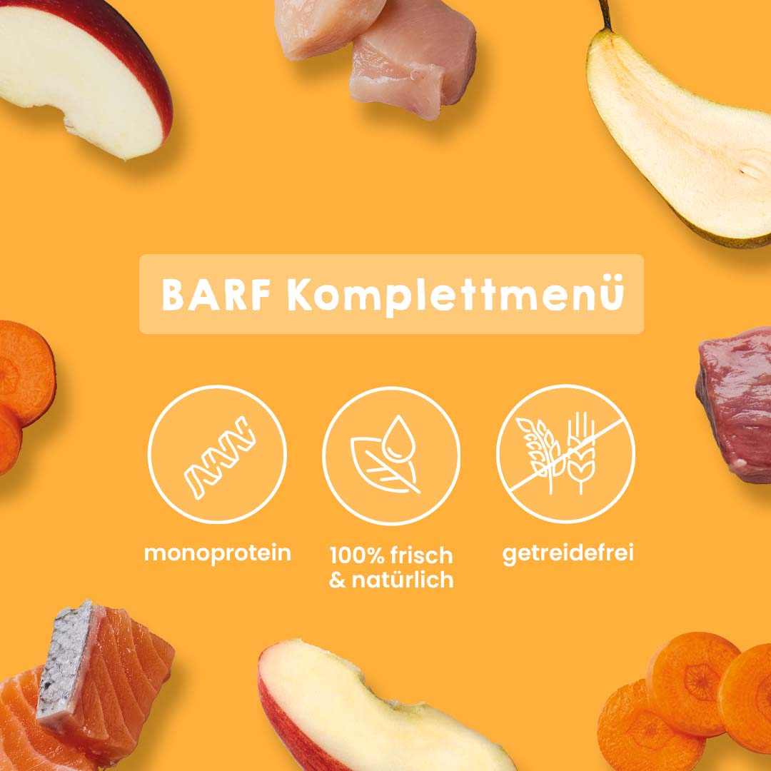 BARF Komfort PLUS Menü, 18 kg, für Hunde, inkl. Rind, Huhn, Lachs, 100% frisch, getreidefrei.