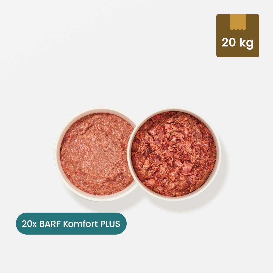 BARF Komfort PLUS Menü, 20 kg, 20x1 kg, Fertigbarf für Hunde, Rind und Huhn