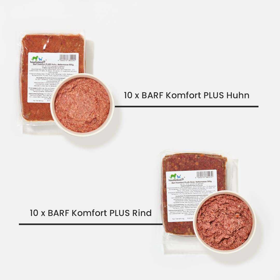 BARF Komfort PLUS Menü, 20 kg, Rohfutter für Hunde, 10x Rind, 10x Huhn.