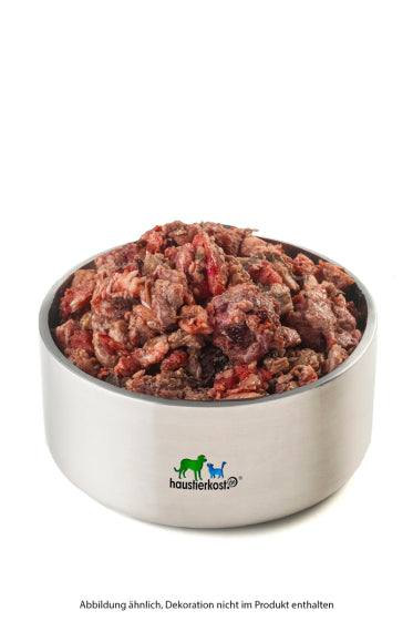 Rindermix-Happen, 2 kg Hundemischung in Metallschüssel.