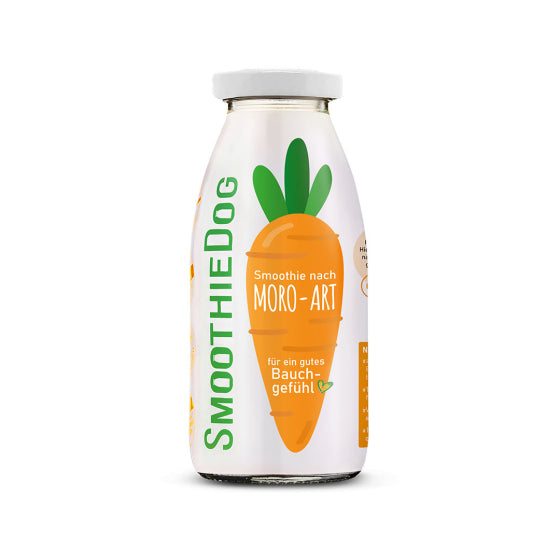 SmoothieDog® Morosche Karottensuppe, 250 ml Flasche, ideal bei Magen-Darm-Problemen für Hunde.