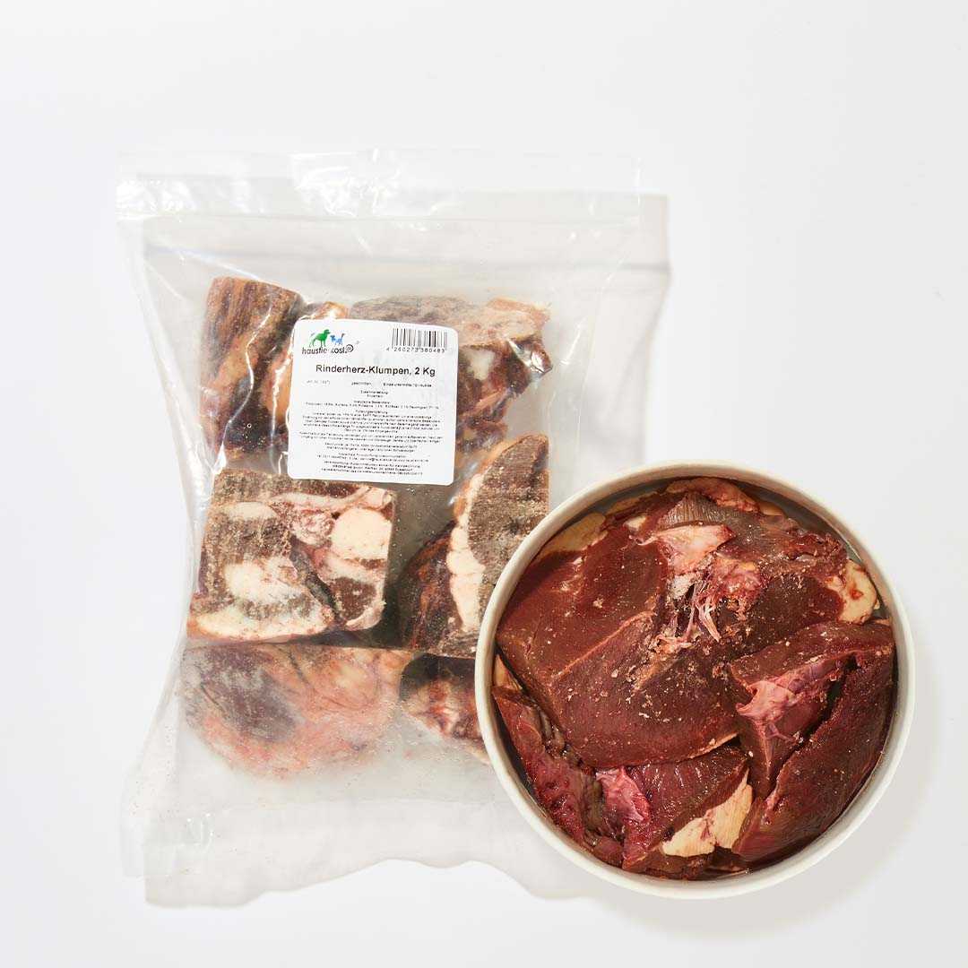 Rinderherz-Klumpen, 2 kg, fettarmes Premium-Muskelfleisch für Hunde und Katzen, reich an Eiweiß und Taurin.