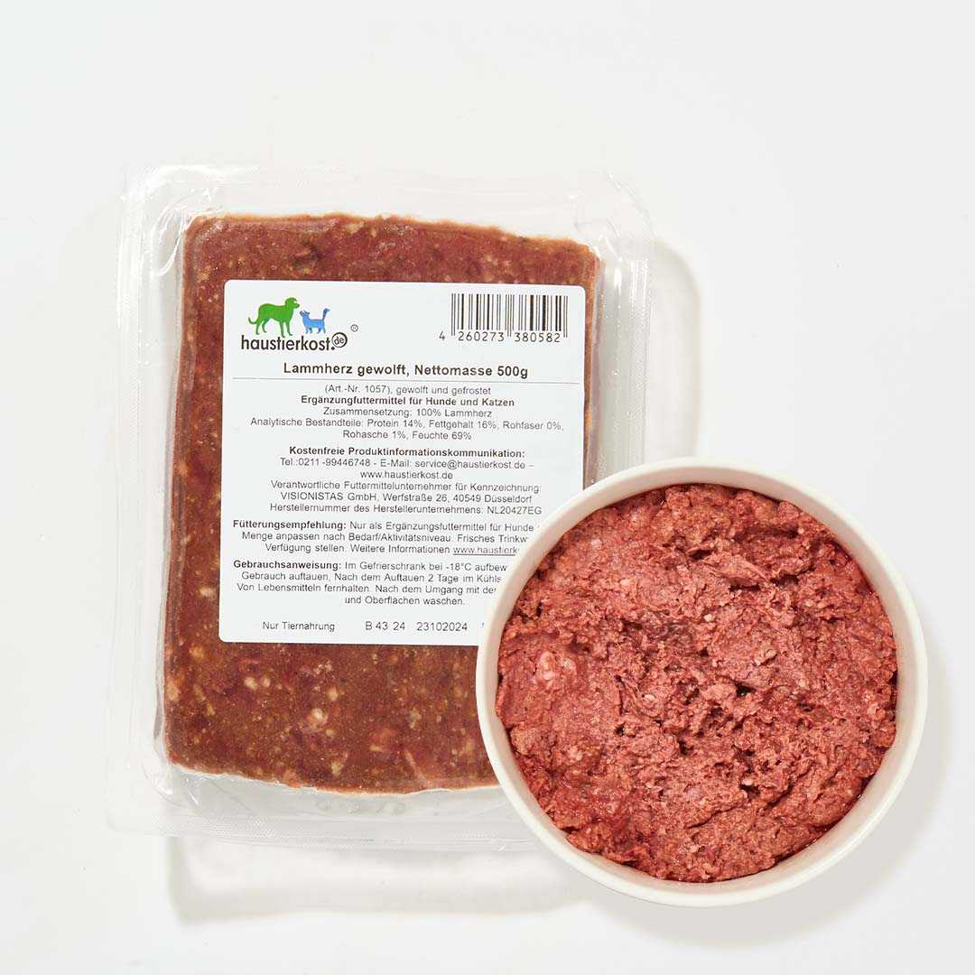 Lammherz gewolft, 500 g, für sensible Hunde und Katzen, ideal für Ausschlussdiäten.