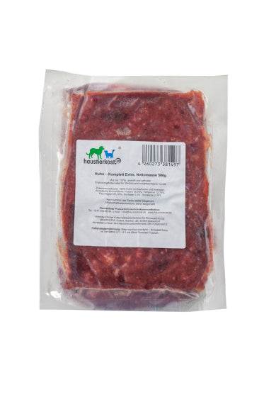 Huhn-Komplett Extra, 500 g Packung für Hunde, natürliche Kalziumquelle.