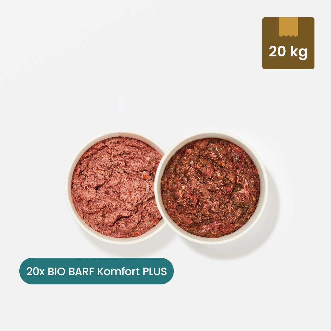 20x BIO BARF Komfort PLUS Menü DE-ÖKO-007, 20 kg, Hundefutter mit Rind und Huhn.