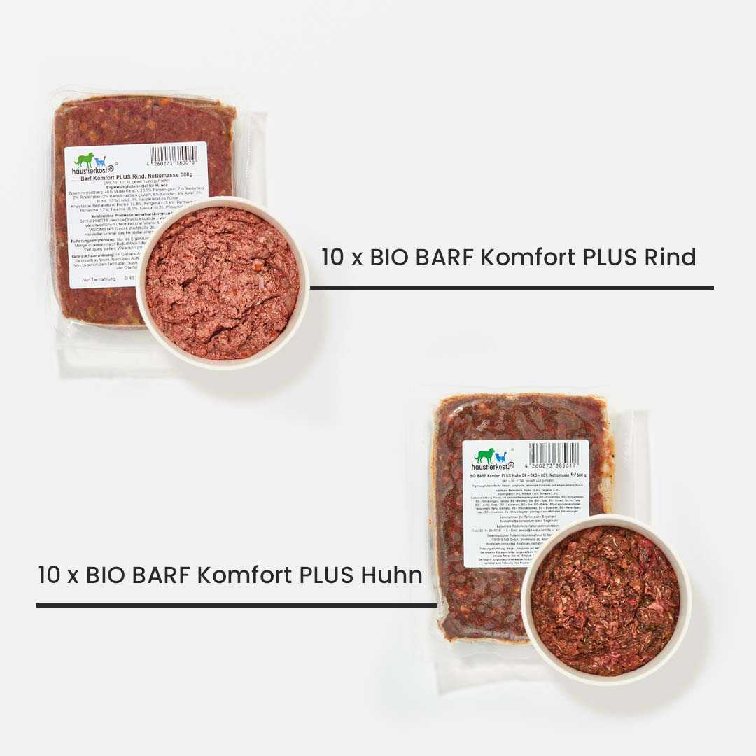 BIO BARF Komfort PLUS Menü DE-ÖKO-007 mit 10 x Rind und 10 x Huhn, 20 x 1 kg.