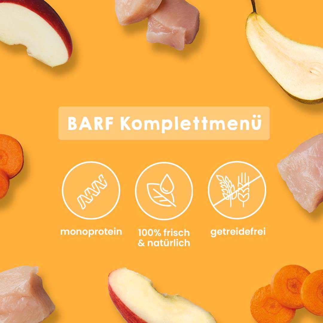 BARF Komfort PLUS Menü mit Fleisch, Obst und Gemüse, 100% frisch, getreidefrei.