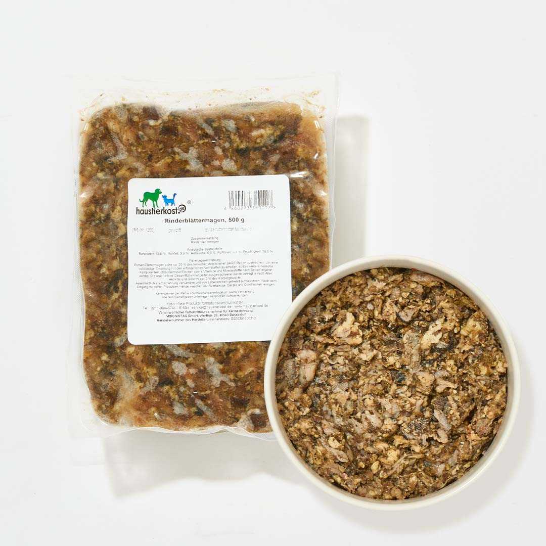 Rinderblättermagen, 250 g Packung mit Schale für Hunde und Katzen, probiotisch und kalorienarm.