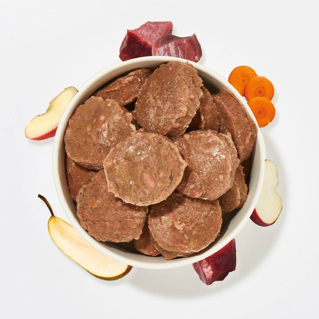 BARF Komfort PLUS Rind Taler mit Rindfleisch, Pansen, Karotten und Leinöl, 800 g Packung