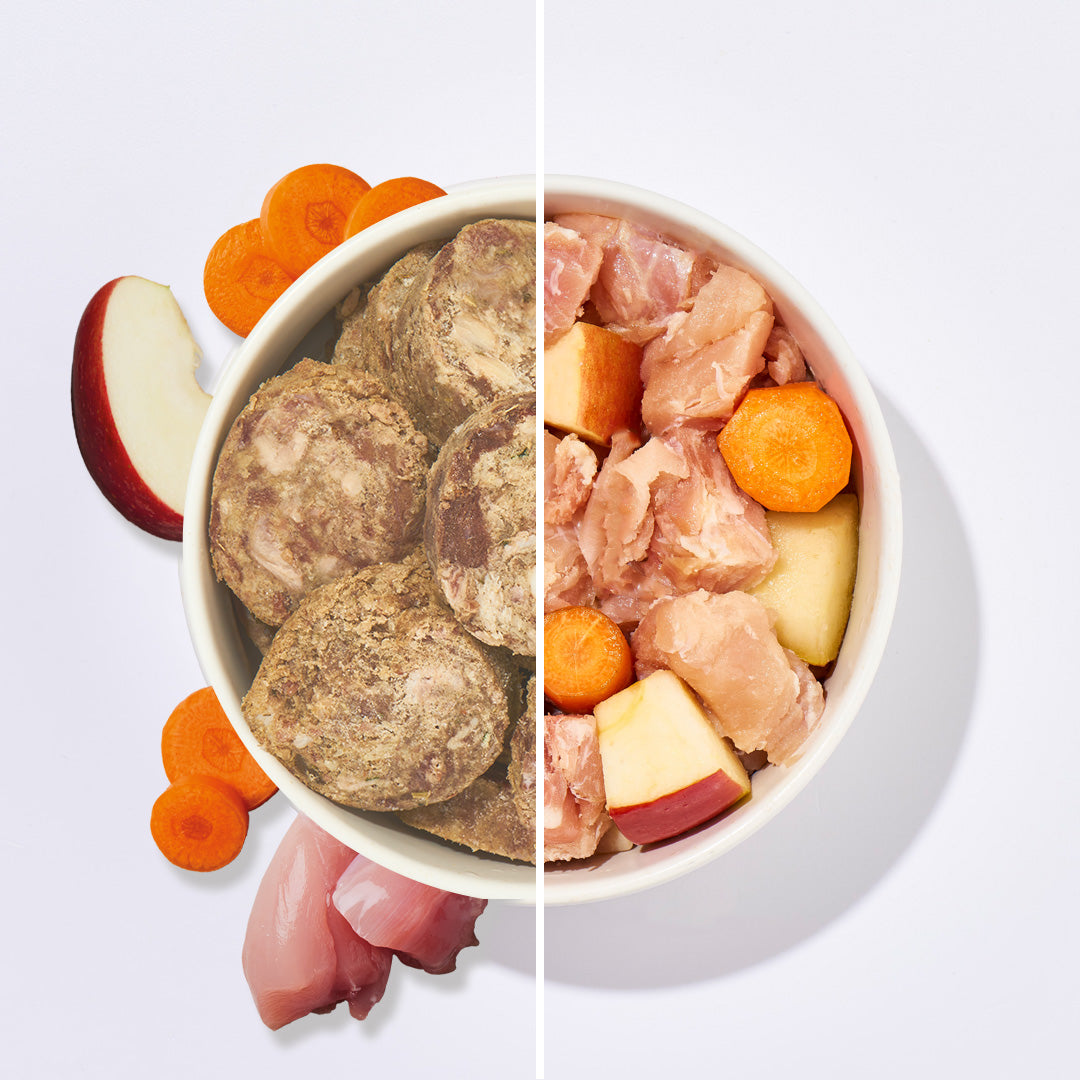 BARF Komfort PLUS Kaninchen TALER mit Fleisch, Innereien, Gemüse und Leinöl in Schale