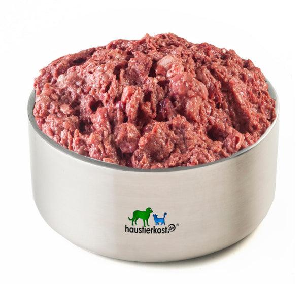 Kaninchen-Komplett Extra, natürliches BARF in Metallschüssel.
