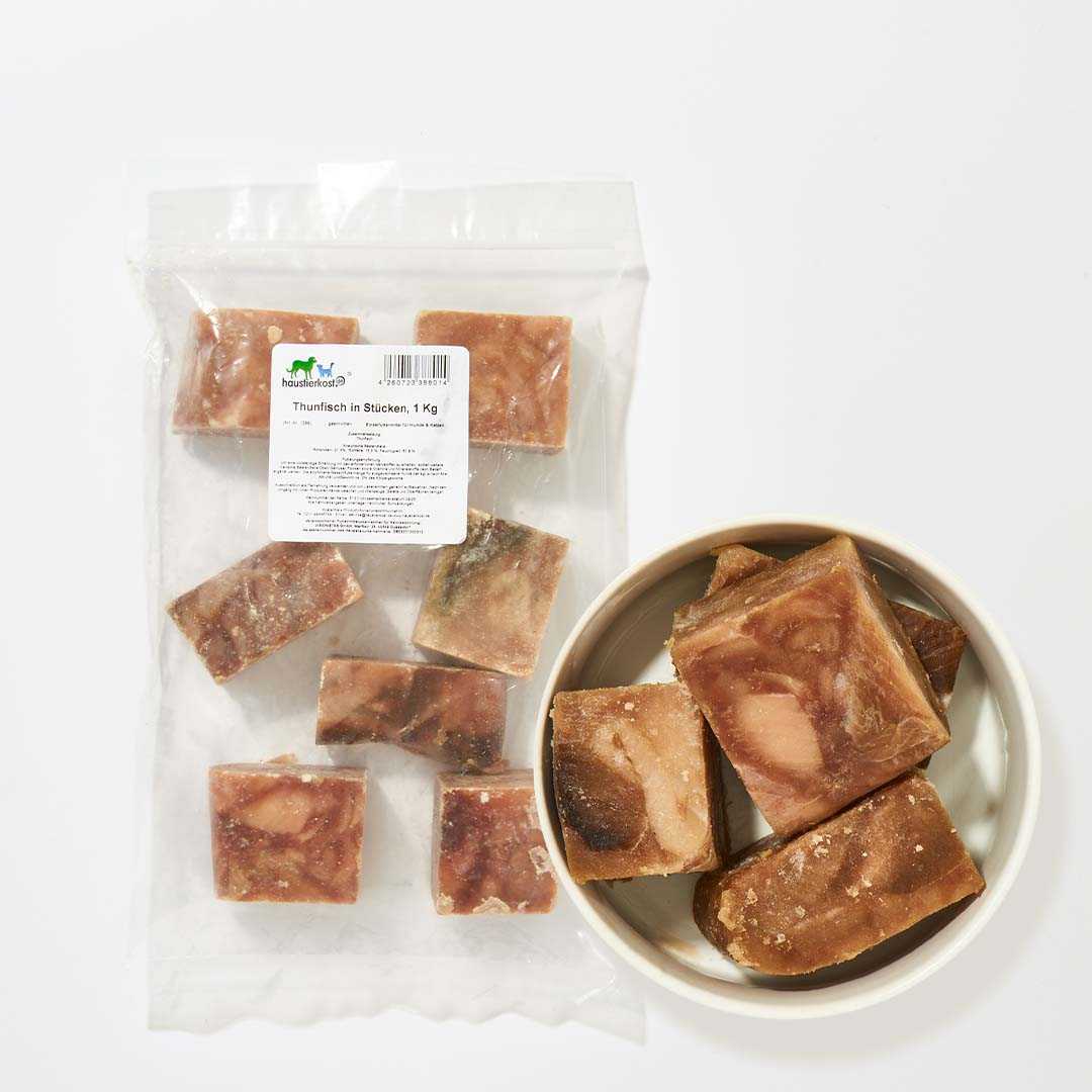Thunfisch in Stücken, Einzelfuttermittel für Hunde und Katzen, 500g, tiefgefroren.
