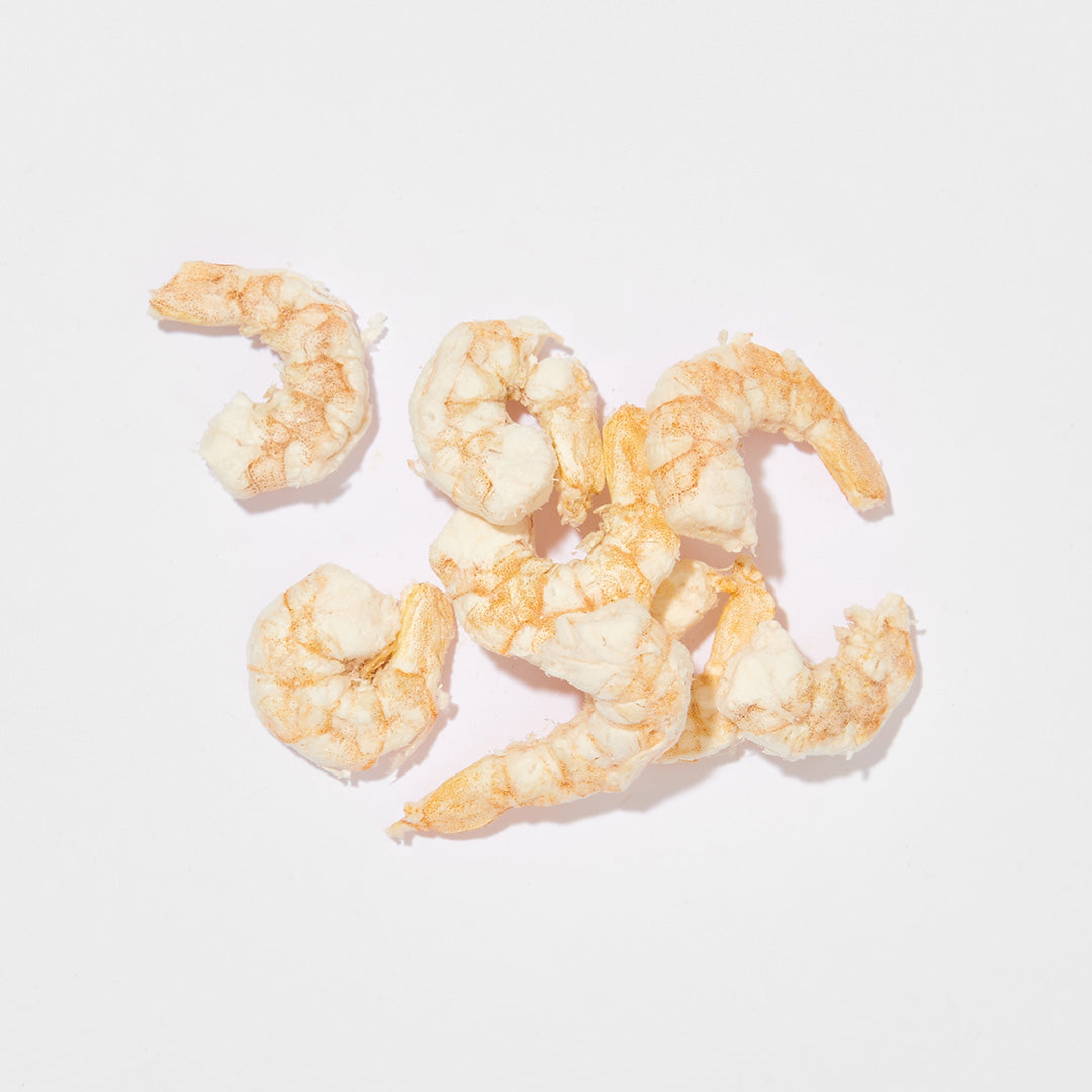 Gefriergetrocknete Riesengarnelen, 50 g, als Snack oder Frischfleischersatz geeignet.
