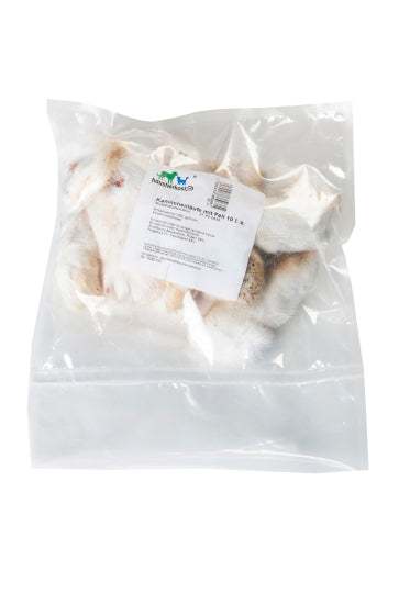 Kaninchenläufe mit Fell, 10 Stück, Hundesnack, Kalzium- und Ballaststoffquelle.