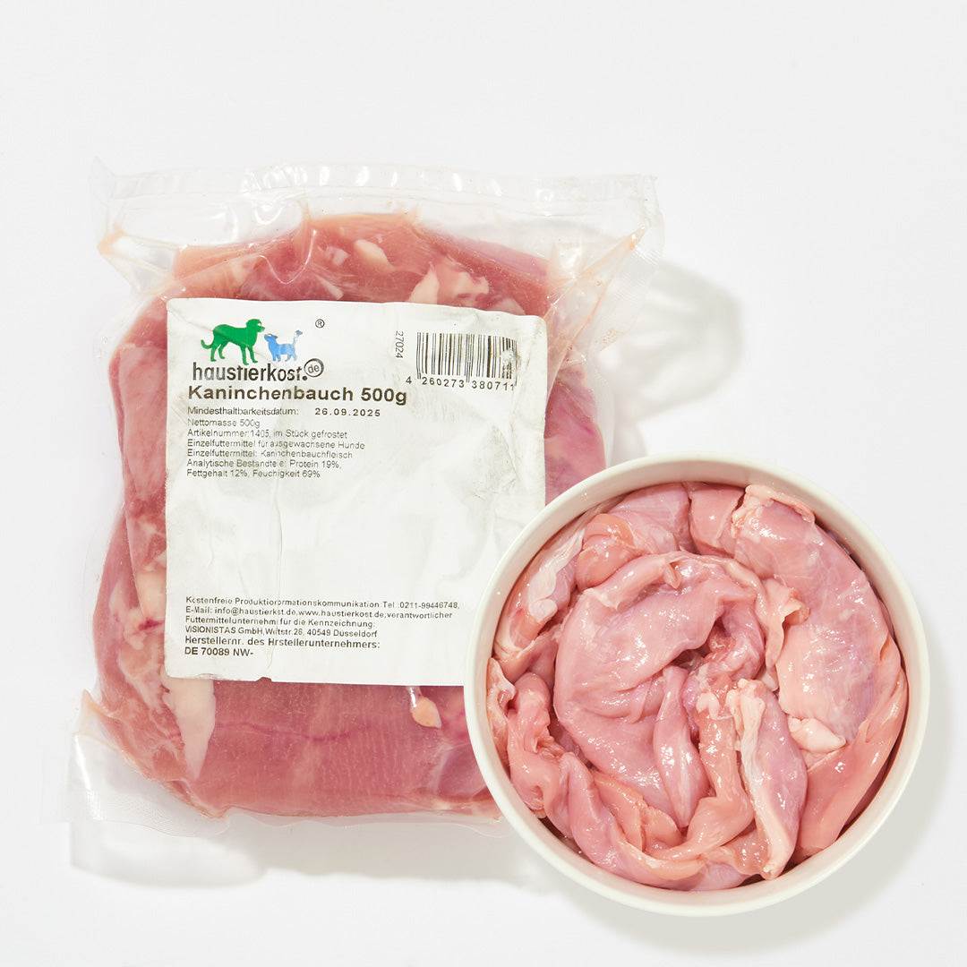 Kaninchenbauch 500 g, für sensible Hunde und Katzen, geeignet für Ausschlussdiät.