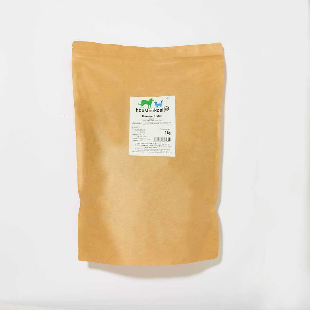 Kauspaß Mix-Tüte RIND 1 kg mit Rinderpansen, Rinderlunge, Schweinehaut und Ochsenziemerabschnitten für Hunde