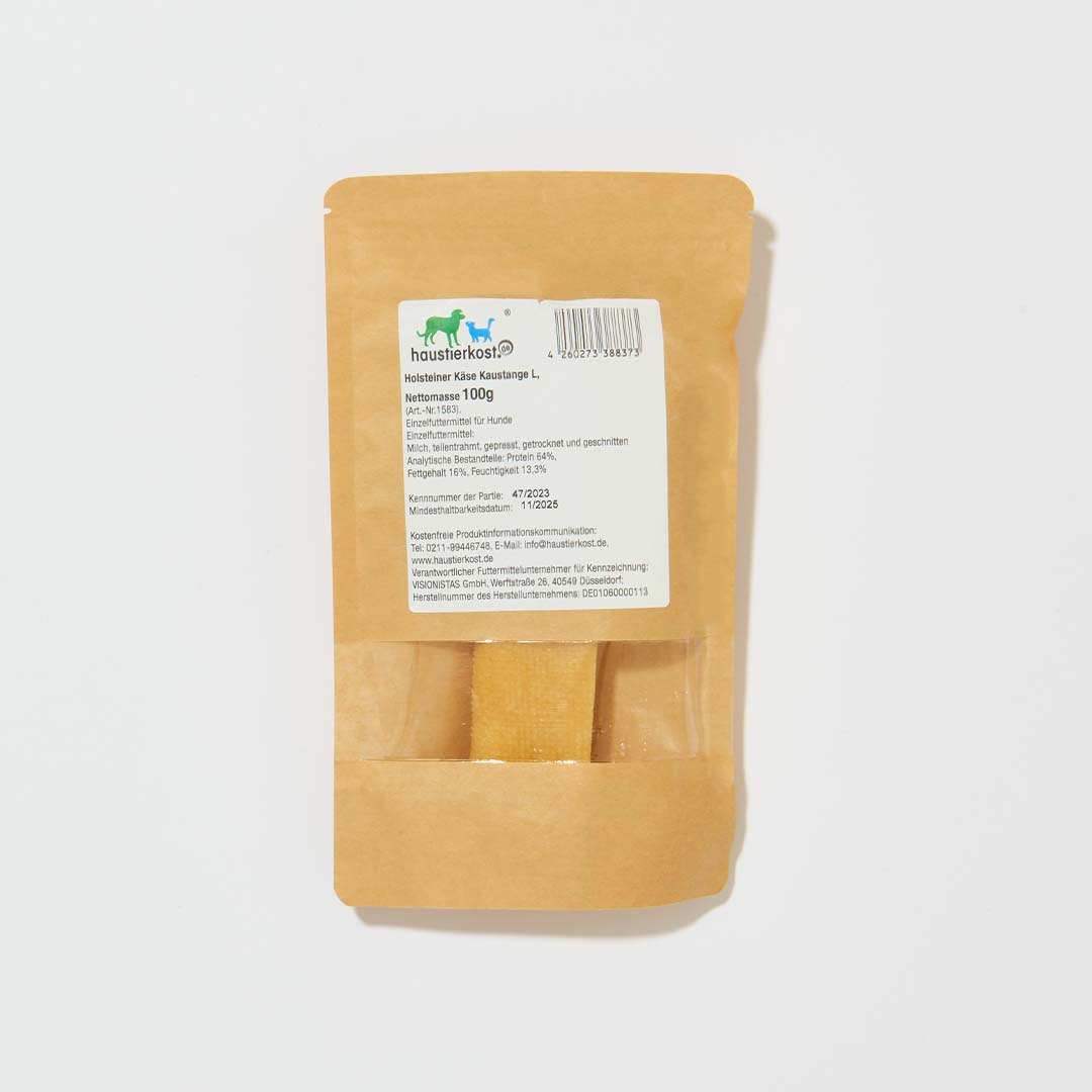 Holsteiner Käse Kaustange L, 100 g vegetarischer Kausnack aus Hartkäse für Hunde, laktosefrei, glutenfrei und ohne Zusatzstoffe, zur Zahnpflege und Stressabbau