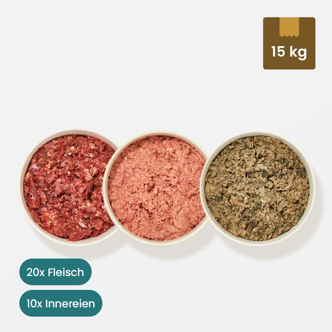 Paket Hund Welpe 15 kg mit 20x Fleisch und 10x Innereien für Welpen