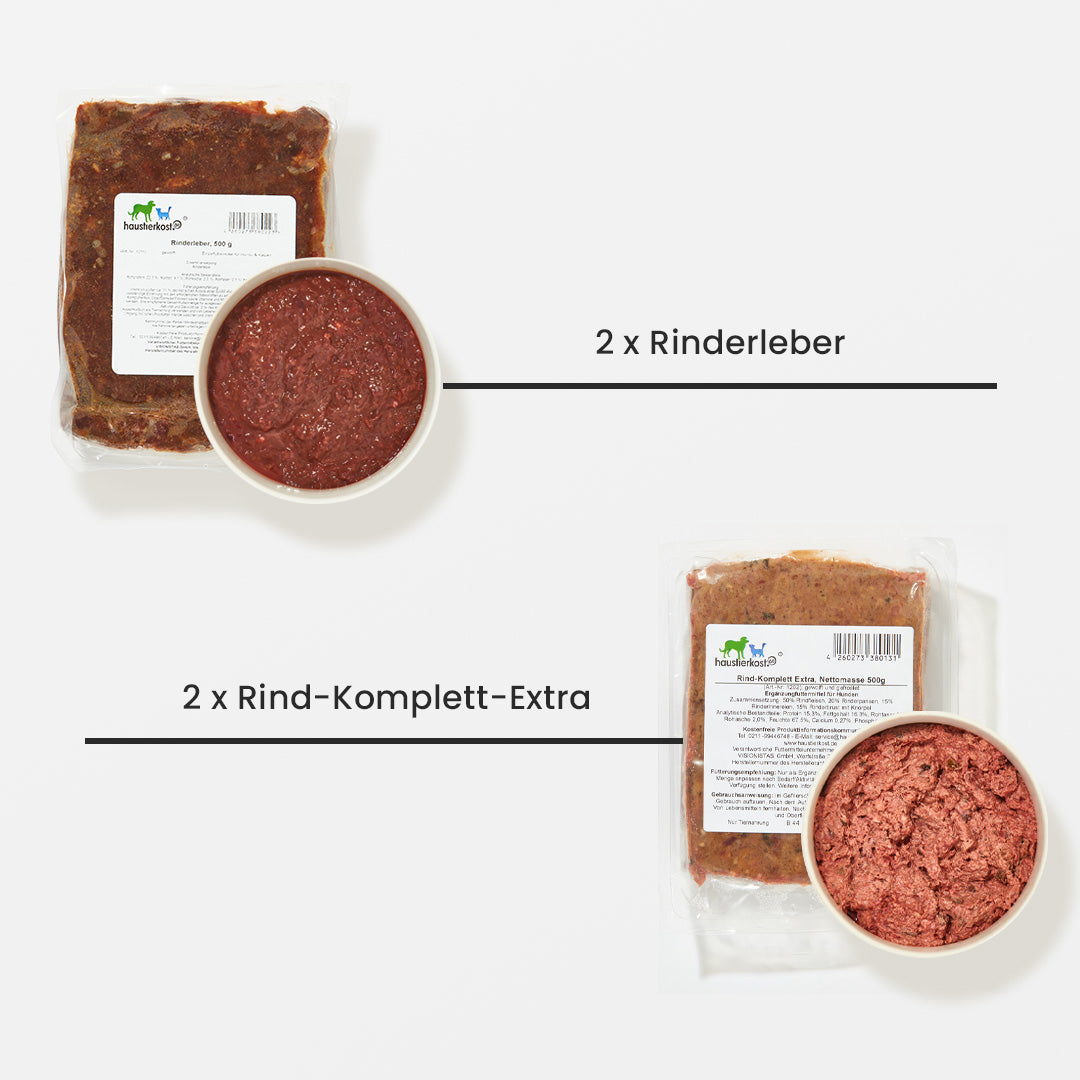 Paket Hund Welpe 15 kg mit Rinderleber und Rind-Komplett-Extra in Portionen