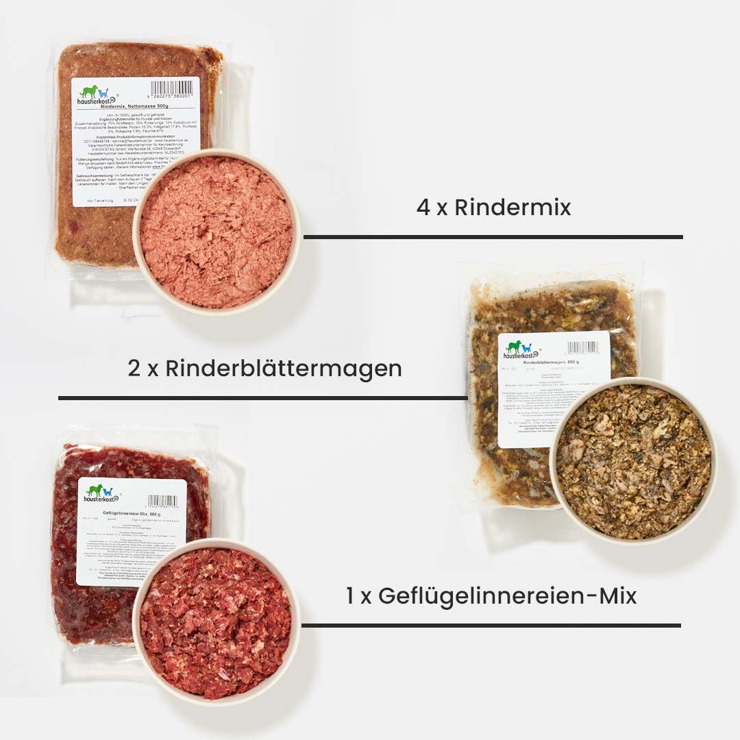 Paket Hund Senior, 15 kg, verschiedene Fleischsorten für ältere Hunde.