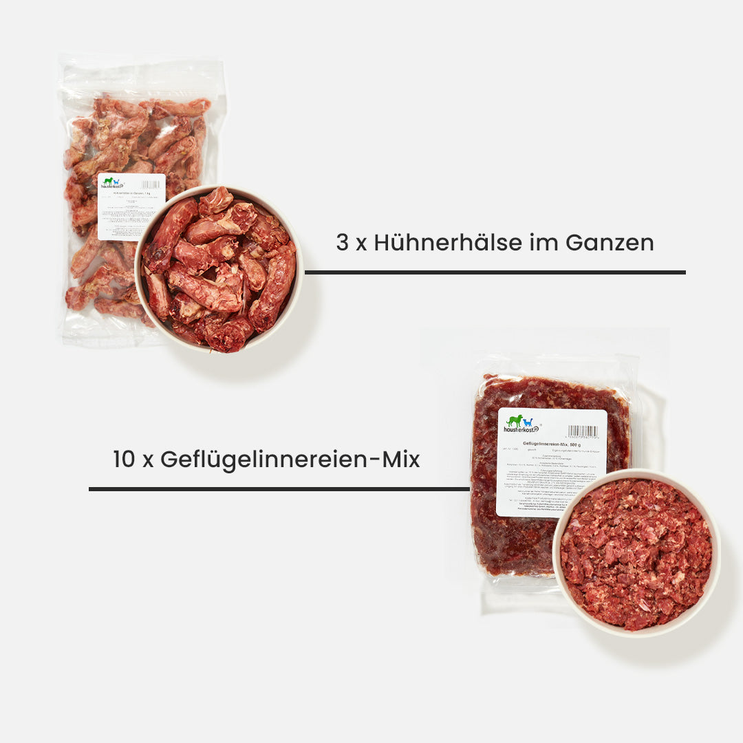 Geflügel Paket Katze mit Geflügelinnereien-Mix und Hühnerhälsen; 12 kg Katzenfutter.