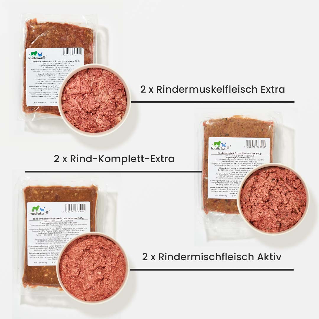 Paket Hund Ausgewachsen 9 kg, verschiedene Rindersorten, Tiefkühlware.