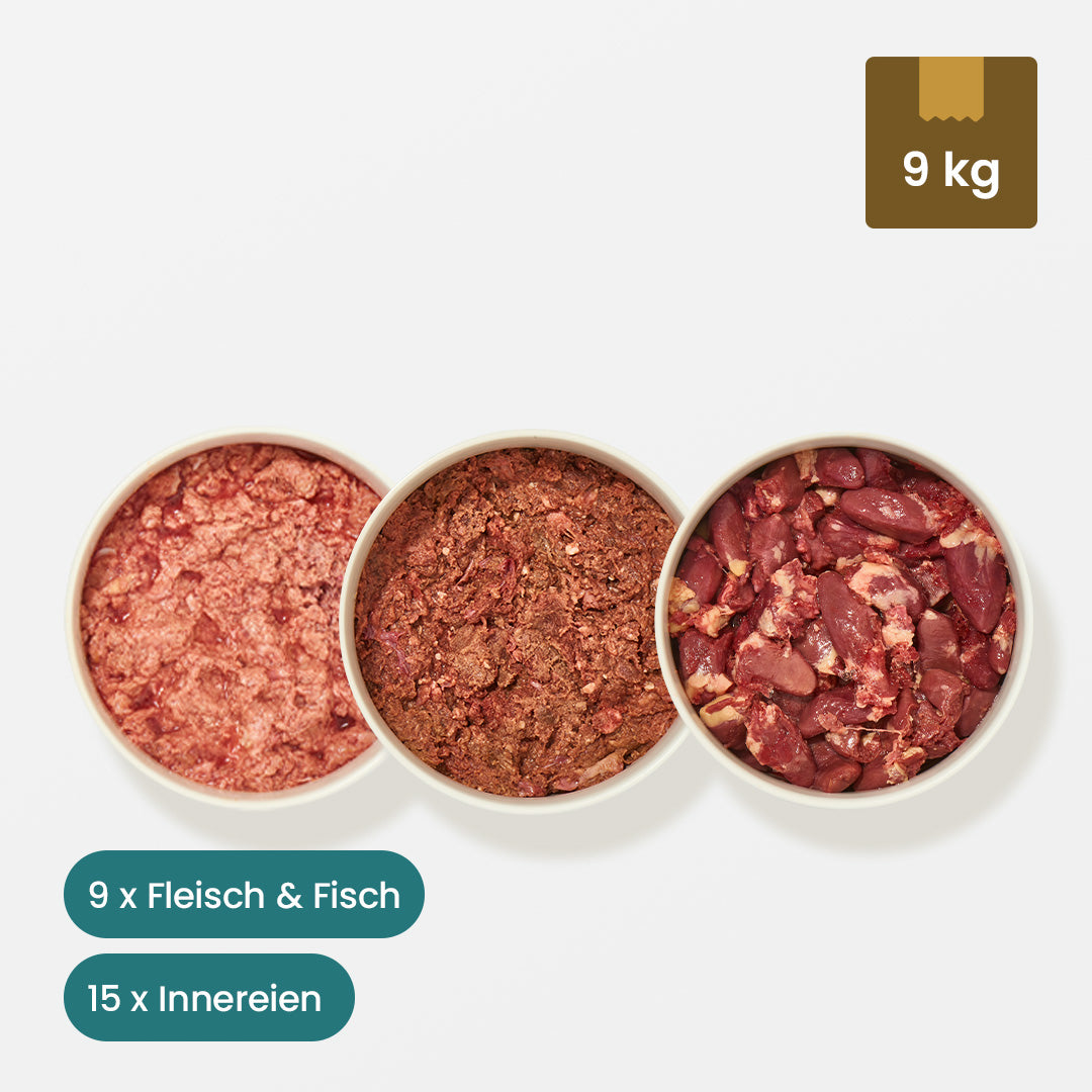 9 kg Paket Katze Kitten mit Fleisch, Fisch und Innereienmix für Kitten