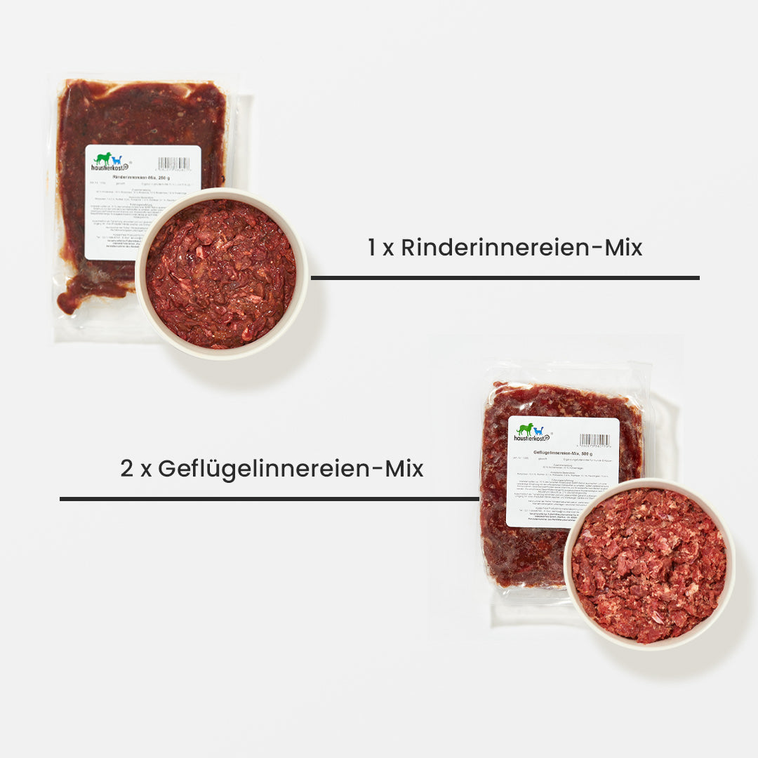 Paket Katze Kitten 9 kg mit Rinderinnereien-Mix und Geflügelinnereien-Mix in Portionsverpackungen
