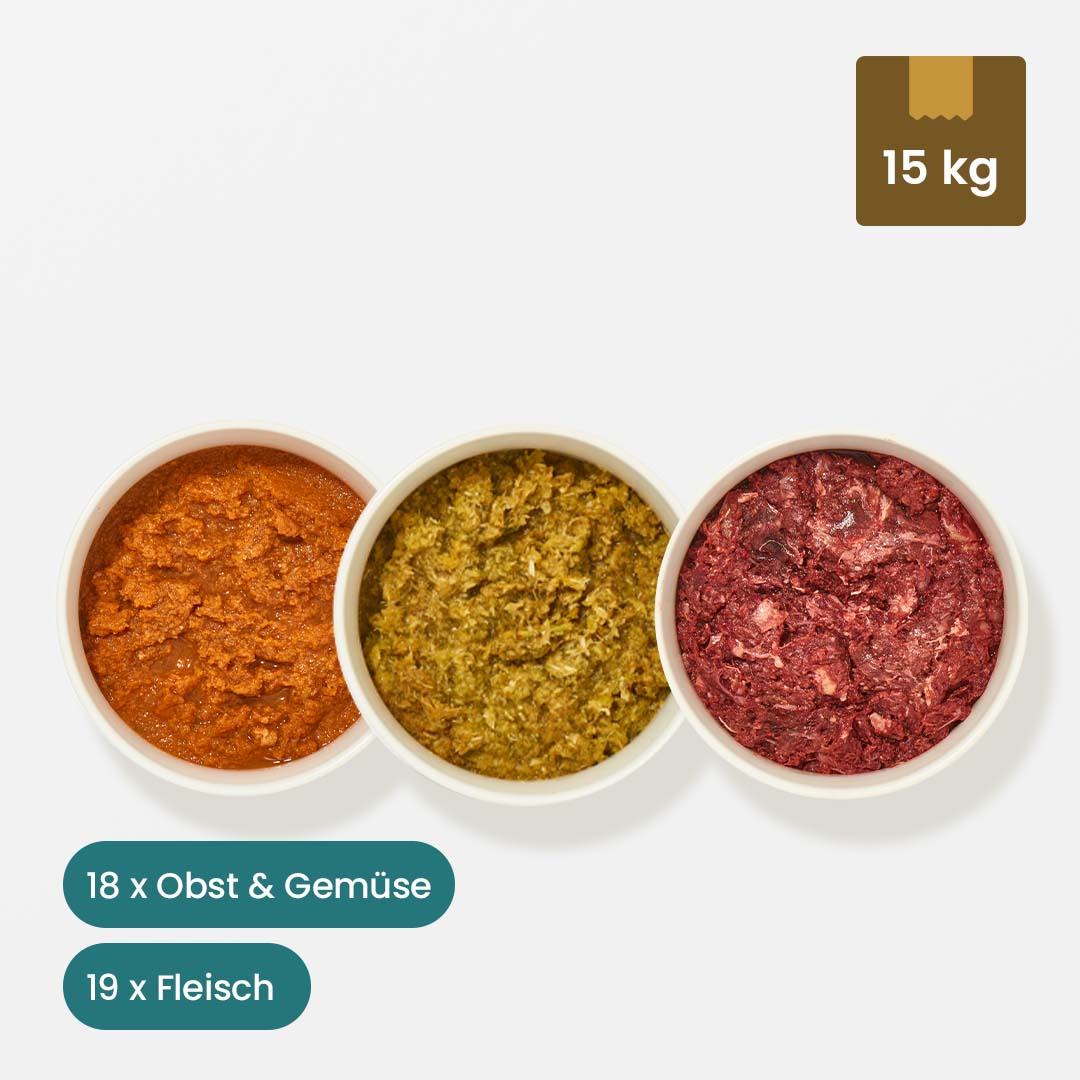 Purinarme Hundenahrung Paket 15 kg mit Fleisch und Gemüse für Hunde bei Leishmaniose und purinarmer Diät