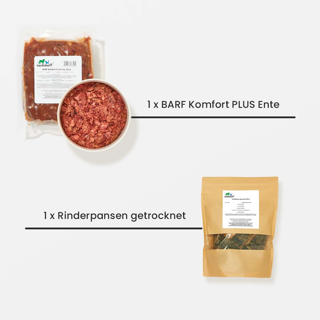 BARF Komfort PLUS Ente und getrockneter Rinderpansen