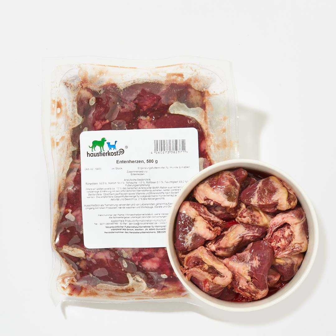 Entenherzen, 500 g, tiefgekühlt im Block, Delikatesse für ernährungssensible Tiere.