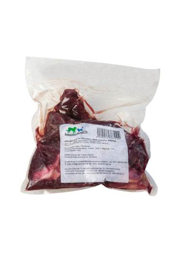 Verpackung mit Pferdeherz-Stücken für Hunde und Katzen.