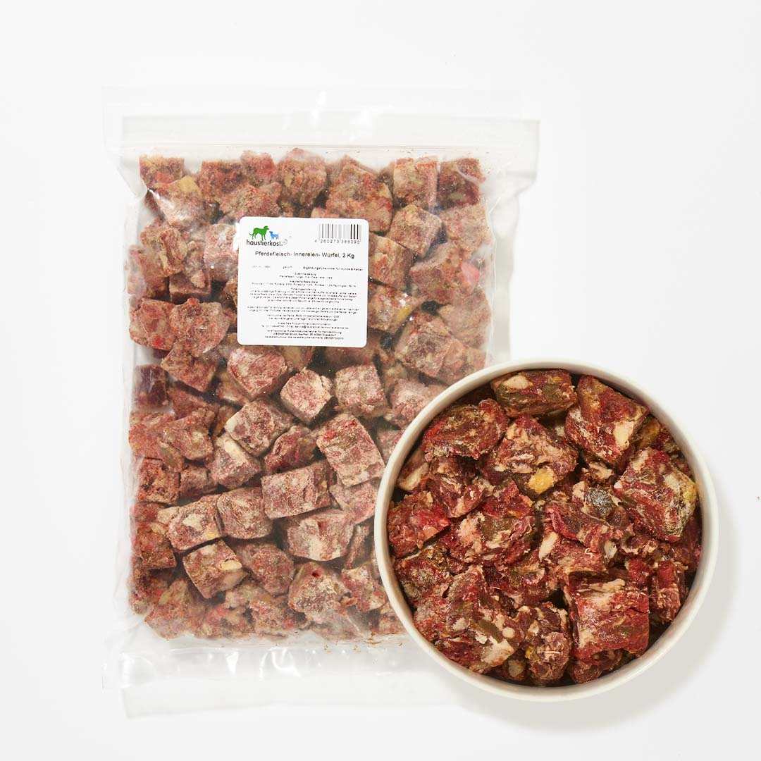 Pferdefleisch-Innereien-Würfel 2 kg, geeignet für sensible und allergische Hunde und Katzen, Ausschlussdiät.