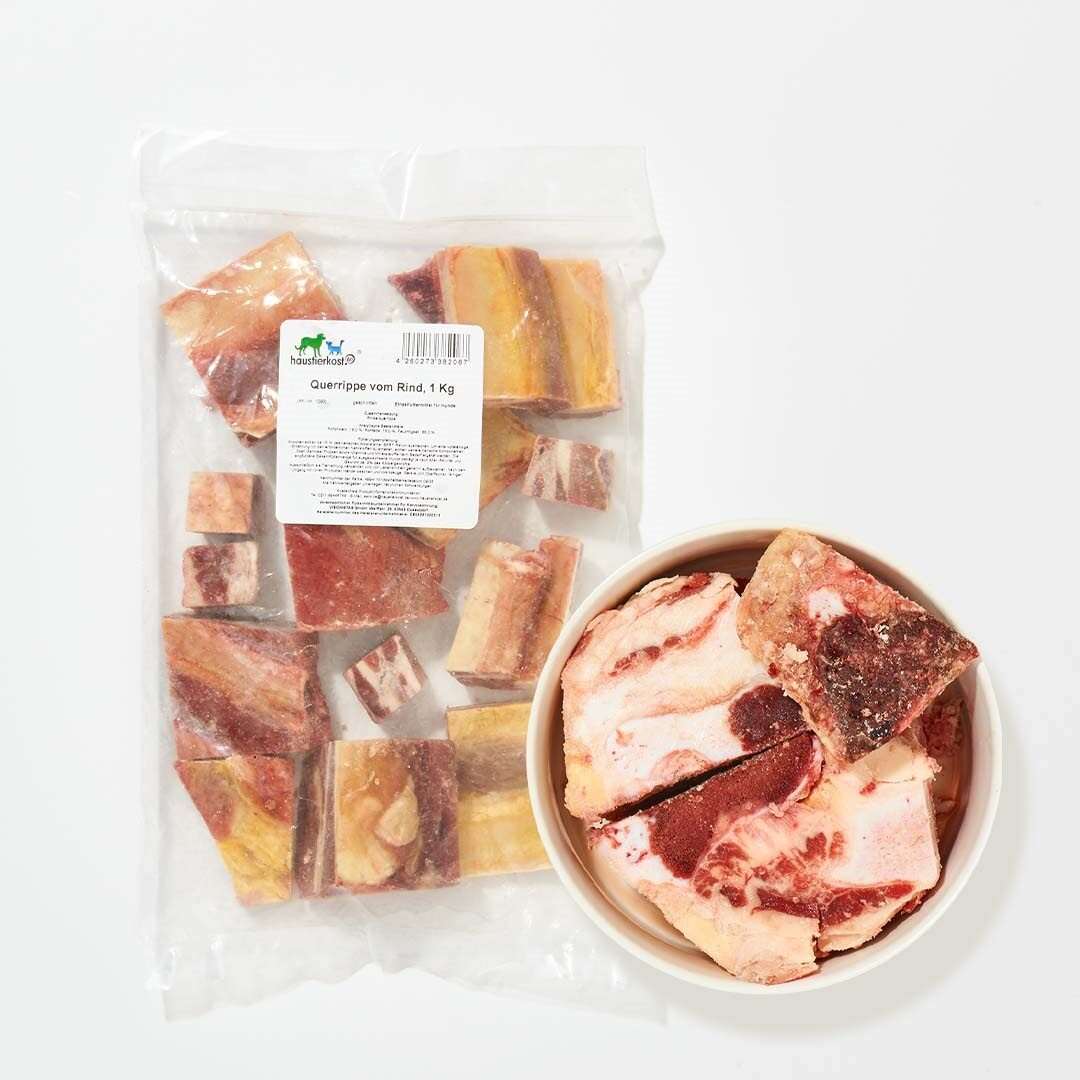 Querrippe vom Rind, 1 kg, bereit zur Fütterung an Hunde