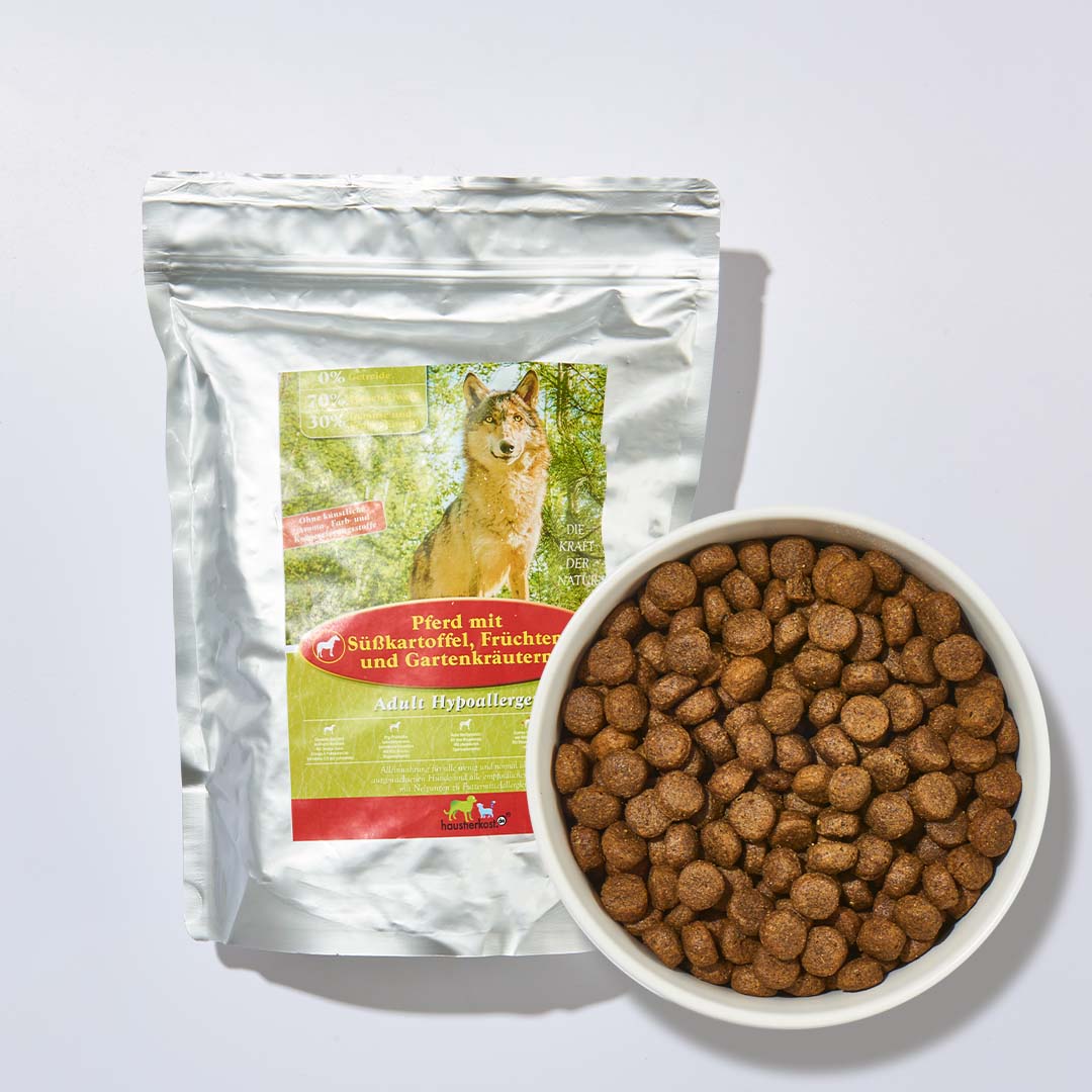 Hundefutter Pferd mit Süßkartoffel getreidefrei 1 kg für sensible Hunde