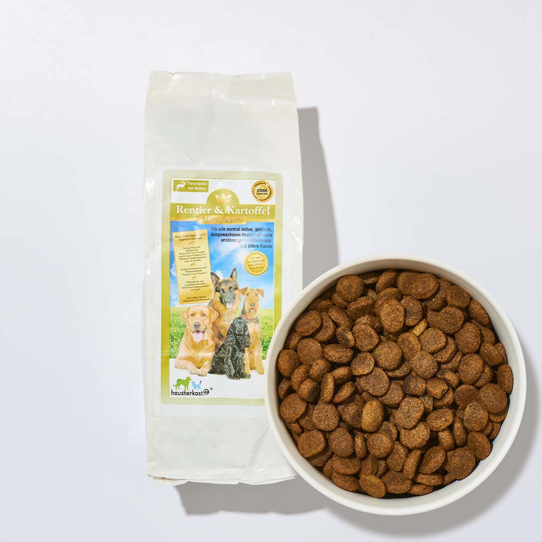 Hundefutter Rentier & Kartoffel 1 kg mit hohem Rentierfleischanteil, unterstützt Haut, Fell, Immunsystem und Gelenke, ohne künstliche Zusatzstoffe