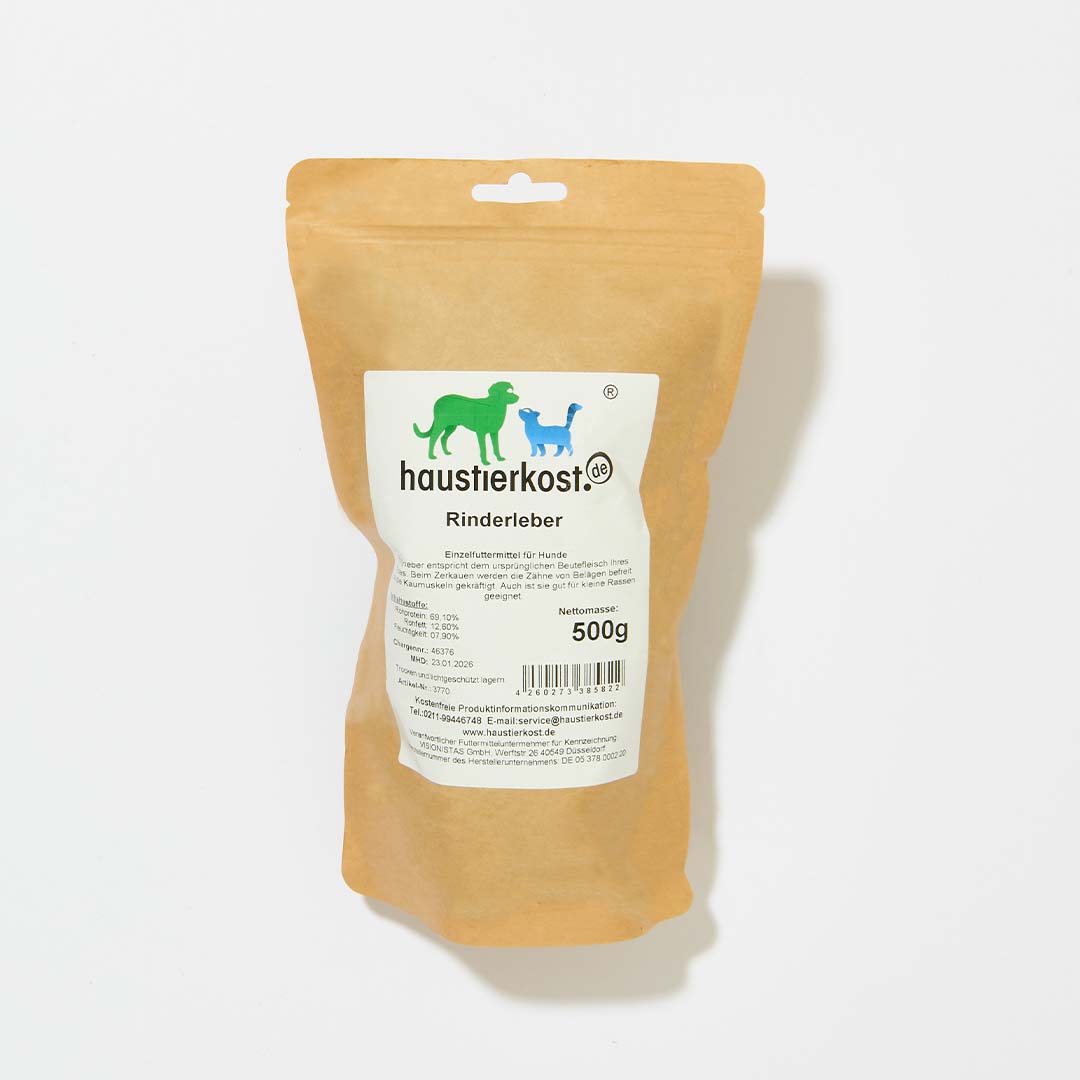 Getrocknete Rinderleber, 500 g Beutel, reich an Vitamin A, fettarm, nicht aus China.
