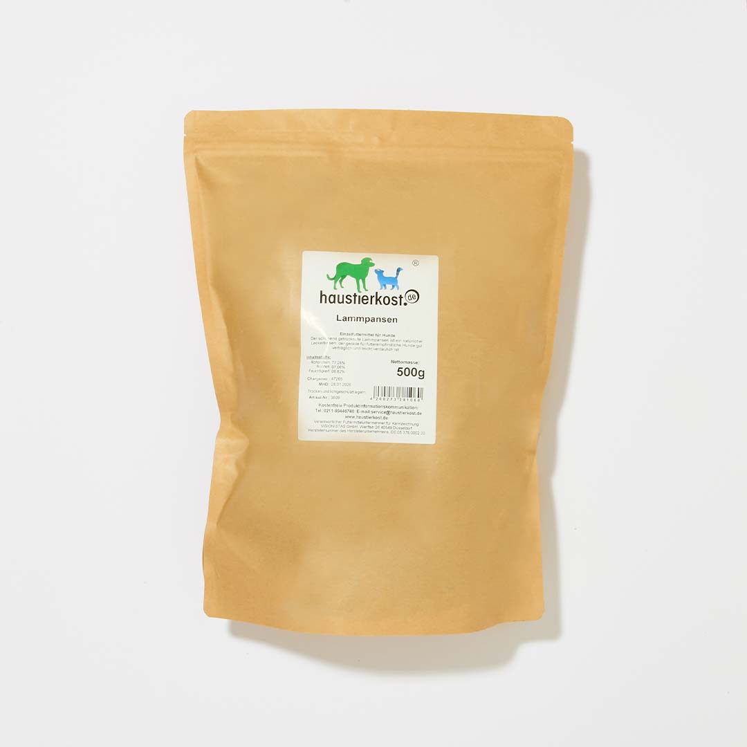 Lammpansen getrocknet 500 g Packung, Hundesnack für Allergiker und empfindliche Hunde.