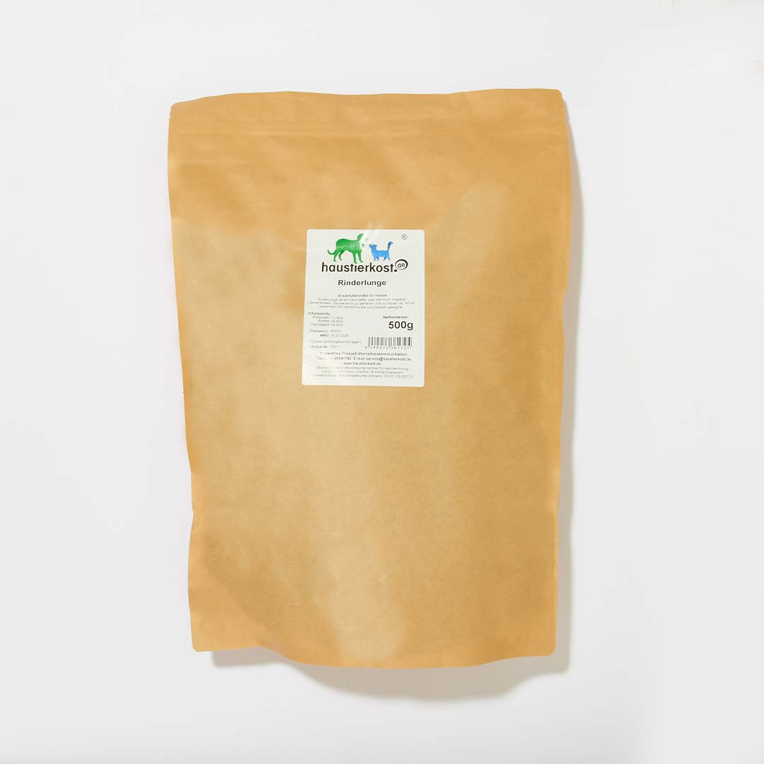 Rinderlunge, 500 g Beutel, fettarme Proteinquelle für Hunde.