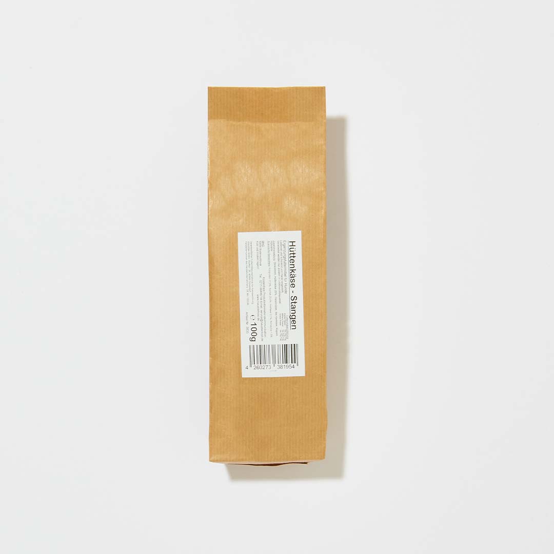 Hüttenkäse-Stangen 100 g in brauner Verpackung aus Lebensmittelqualität handgemacht