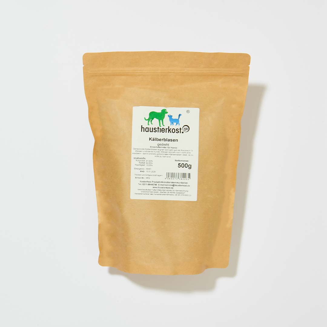 Kälberblasen gedreht 500g Kaustangen für Welpen und kleine Hunde Verpackung ohne China-Import