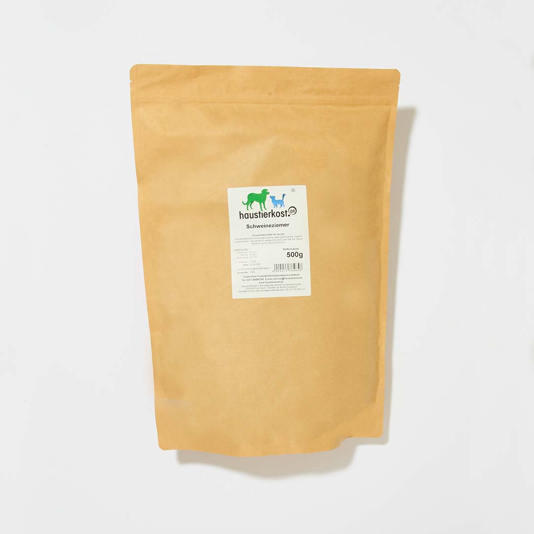 Verpackung mit getrocknetem Schweineziemer, 500 g, für sensible Hunde und Allergiker.