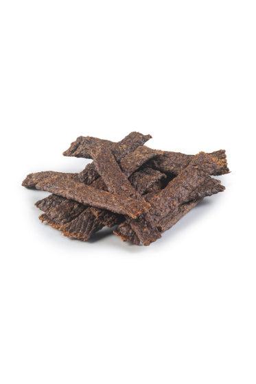 Getrocknete Rindfleischstreifen, 100 g, als Belohnung für Haustiere.