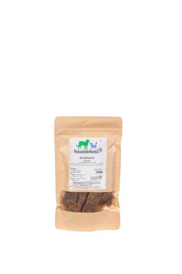 Getrocknetes Rindfleisch, 100 g Beutel, zarte Streifen, Belohnung für Hunde und Katzen.