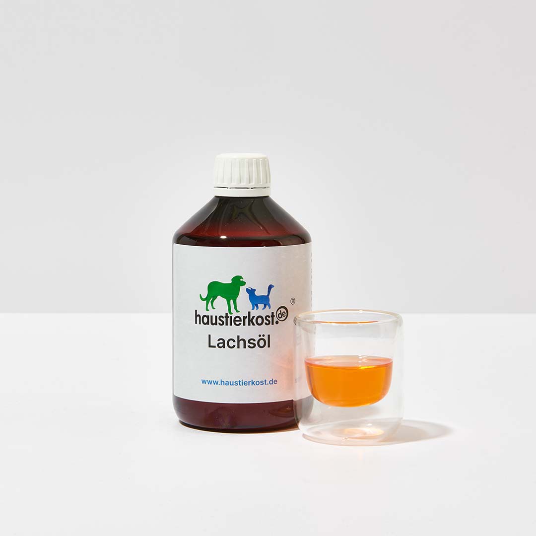 Lachsöl 500 ml Flasche ohne Dosierspender mit Omega-Fettsäuren für Haut, Fell und Immunsystem, norwegisches Qualitätsprodukt ohne Antibiotika.