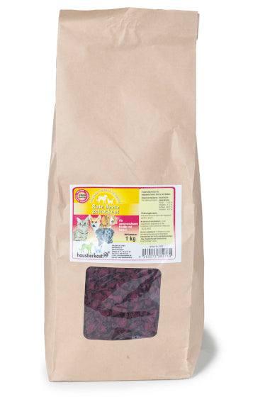 Packung Rote Beete Chips, 1 kg, getreidefreie Ergänzung zur Fleischfütterung.