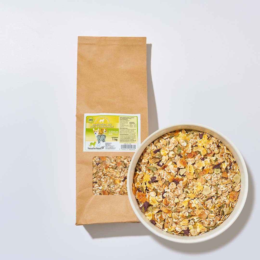 Mixflocke mit 30 % Gemüseanteil in 1 kg Packung für ausgewogene Getreide-Gemüsemischung ohne genmanipulierten Mais