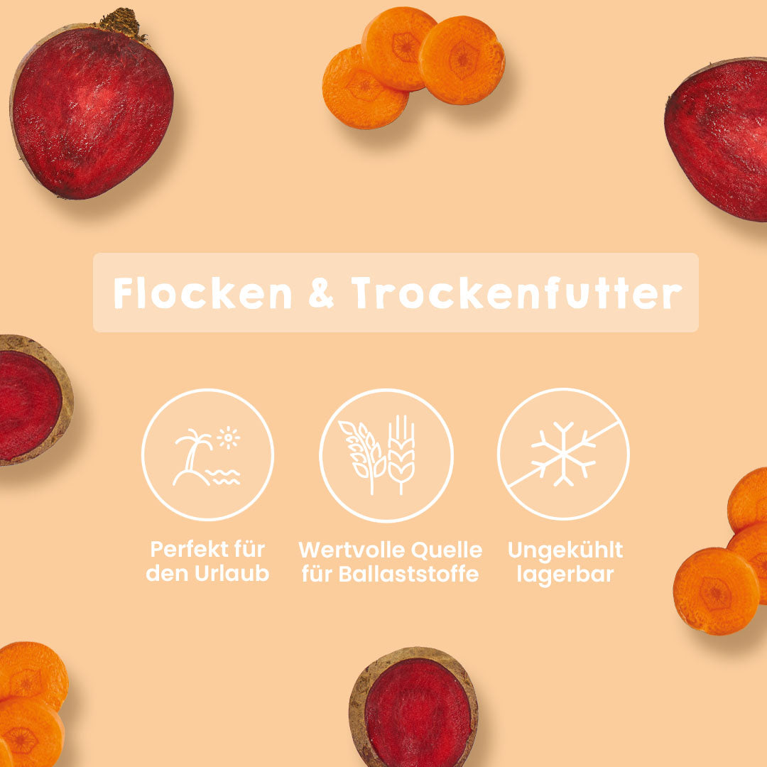 Reisflocken mit 20 % Gemüseanteil aus Karotten, Lauch und Rote Beete, 1 kg Packung, ballaststoffreiche Trockenfutterquelle