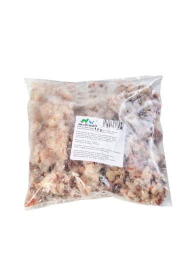 Enten-Mix 1 kg Beutel mit Entenfleisch, geeignet für Hunde und Katzen.